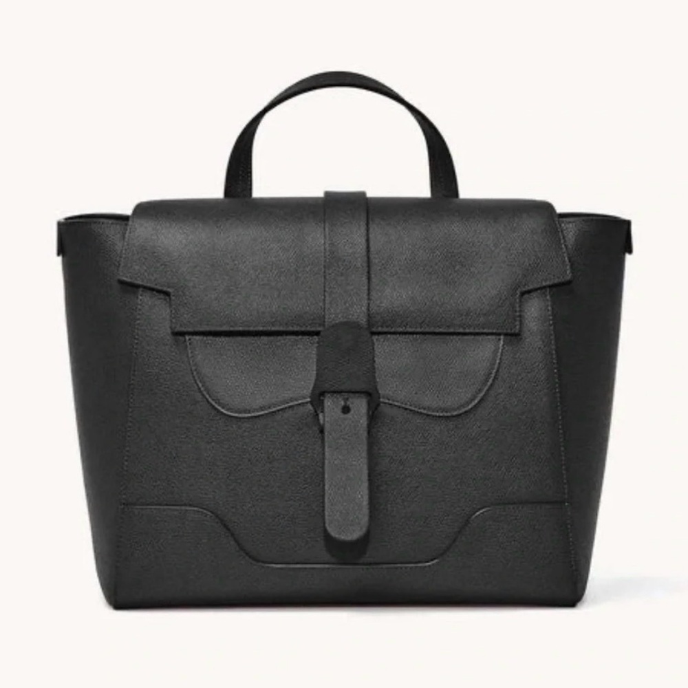 Senreve Maestra bag in Black Pebbled Leather and silver hardware.